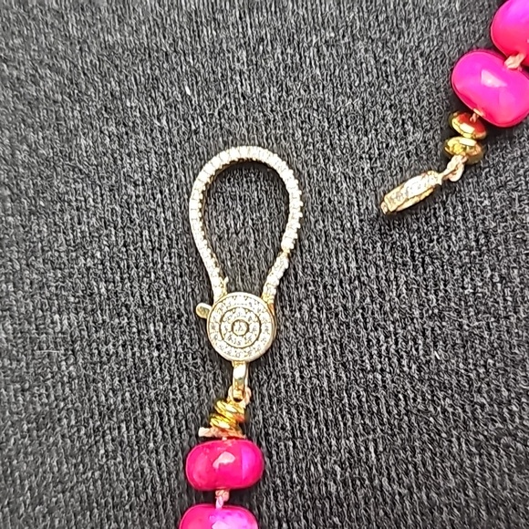 GENUINE RARE HANDSTRUNG BRIGHT PINK OPAL & DIAMOND PAVE 18" NECKLACE - Picture 14 of 15